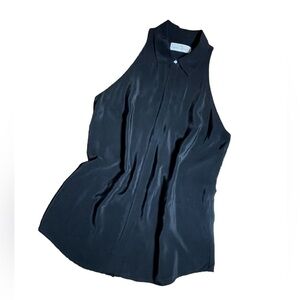 Black Silk Button Down Sleeveless Halter Tank